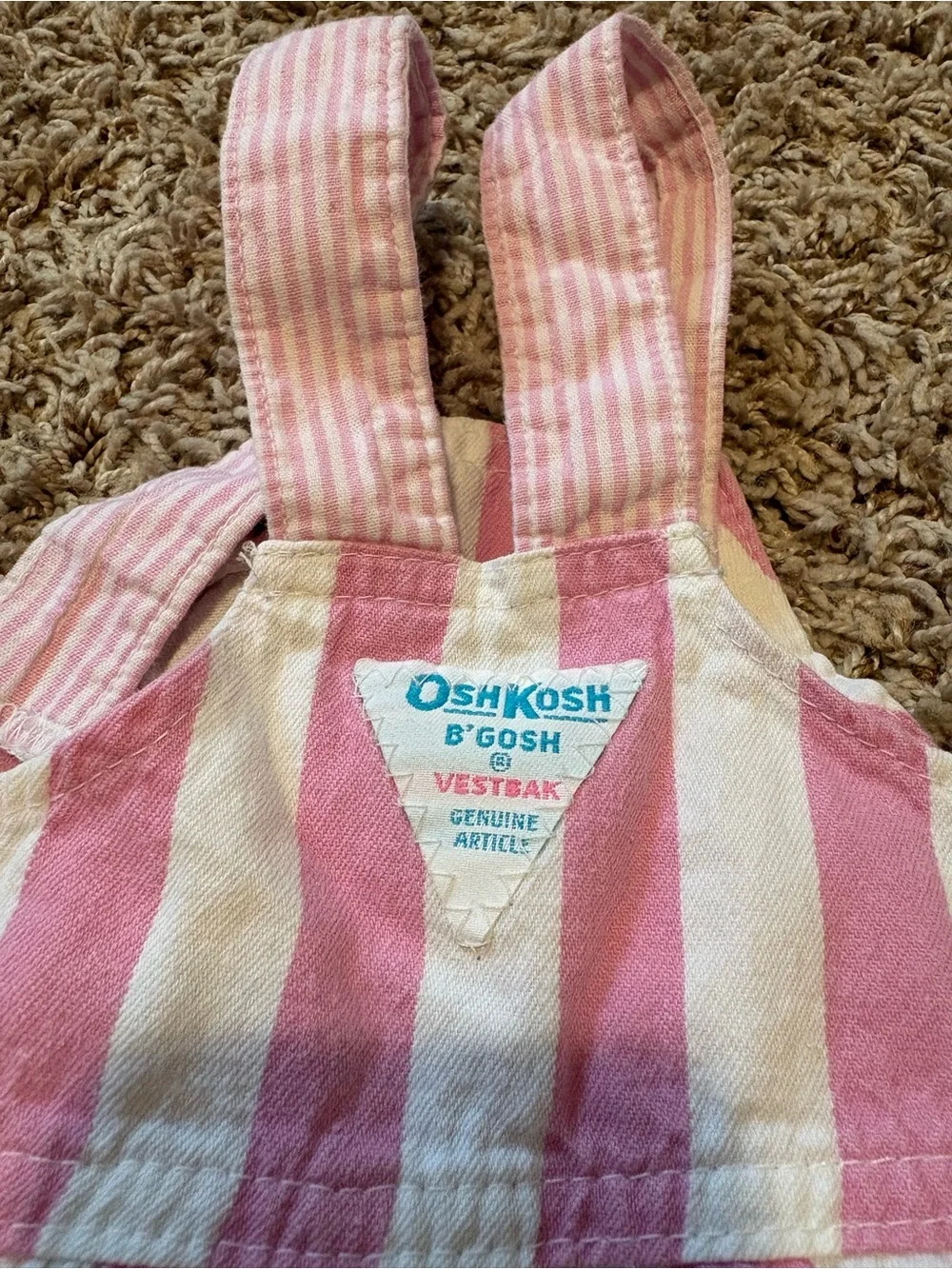Vintage 90s Y2K OshKosh B'gosh Pink & White Striped Overalls size 12 months